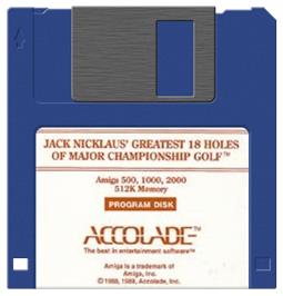 Cartridge artwork for Jack Nicklaus' Greatest 18 Holes of Major Championship Golf on the Commodore Amiga.