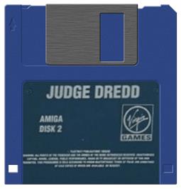 Cartridge artwork for Judge Dredd on the Commodore Amiga.