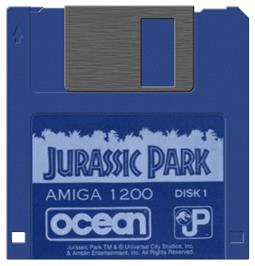 Cartridge artwork for Jurassic Park on the Commodore Amiga.
