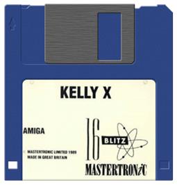 Cartridge artwork for Kelly X on the Commodore Amiga.