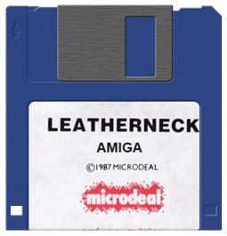 Cartridge artwork for Leatherneck on the Commodore Amiga.