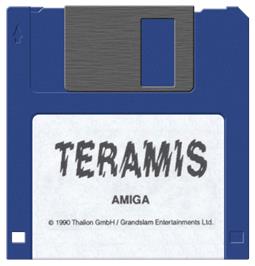 Cartridge artwork for Leavin' Teramis on the Commodore Amiga.