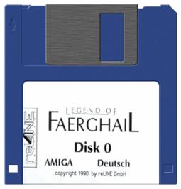 Cartridge artwork for Legend of Faerghail on the Commodore Amiga.