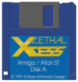 Cartridge artwork for Lethal Xcess: Wings of Death 2 on the Commodore Amiga.