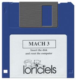 Cartridge artwork for Mach 3 on the Commodore Amiga.