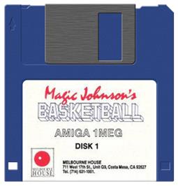 Cartridge artwork for Magic Johnson's Basketball on the Commodore Amiga.