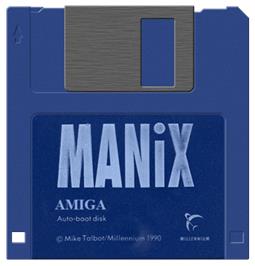 Cartridge artwork for Manix on the Commodore Amiga.