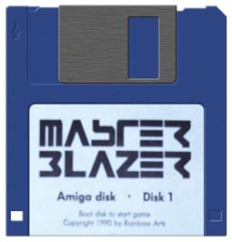 Cartridge artwork for Master Blazer on the Commodore Amiga.