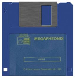 Cartridge artwork for Mega Phoenix on the Commodore Amiga.