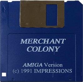 Cartridge artwork for Merchant Colony on the Commodore Amiga.