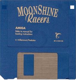 Cartridge artwork for Moonshine Racers on the Commodore Amiga.