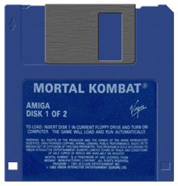 Cartridge artwork for Mortal Kombat on the Commodore Amiga.