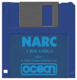 Cartridge artwork for Narc on the Commodore Amiga.