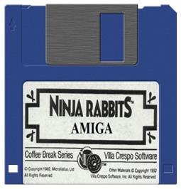 Cartridge artwork for Ninja Rabbits on the Commodore Amiga.