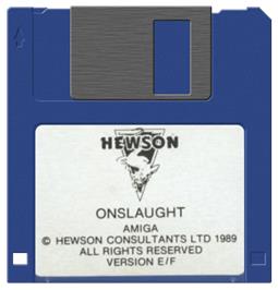 Cartridge artwork for Onslaught on the Commodore Amiga.