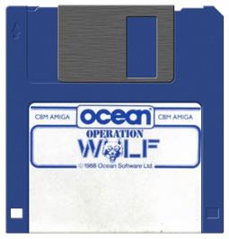 Cartridge artwork for Operation Wolf on the Commodore Amiga.