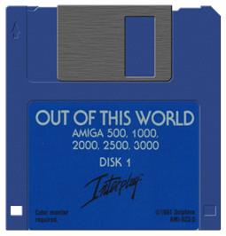 Cartridge artwork for Out of This World on the Commodore Amiga.