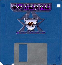 Cartridge artwork for Outzone on the Commodore Amiga.