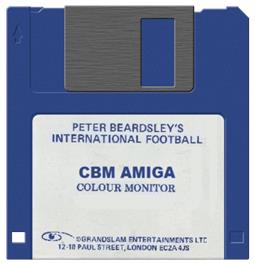 Cartridge artwork for Peter Beardsley's International Football on the Commodore Amiga.