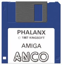 Cartridge artwork for Phalanx on the Commodore Amiga.