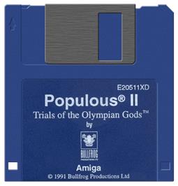 Cartridge artwork for Populous 2 - Trials Of The Olympian Gods on the Commodore Amiga.