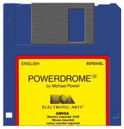 Cartridge artwork for Powerdrome on the Commodore Amiga.
