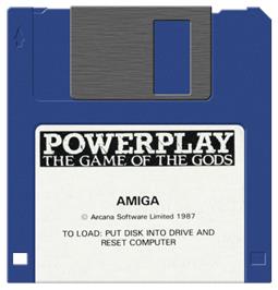 Cartridge artwork for Powerplay: The Game of the Gods on the Commodore Amiga.