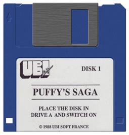 Cartridge artwork for Puffy's Saga on the Commodore Amiga.