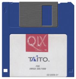 Cartridge artwork for QIX on the Commodore Amiga.