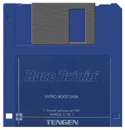 Cartridge artwork for Race Drivin' on the Commodore Amiga.