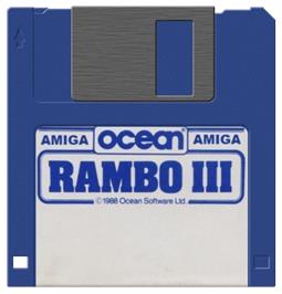 Cartridge artwork for Rambo 3 on the Commodore Amiga.
