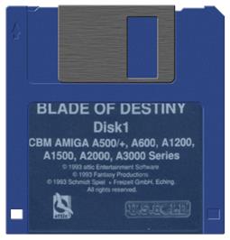 Cartridge artwork for Realms of Arkania: Blade of Destiny on the Commodore Amiga.