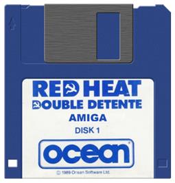 Cartridge artwork for Red Heat on the Commodore Amiga.