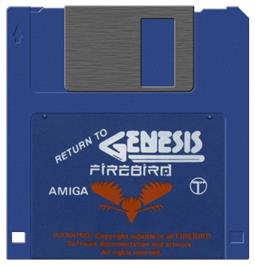Cartridge artwork for Return To Genesis on the Commodore Amiga.