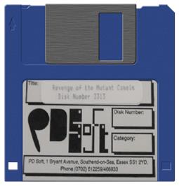 Cartridge artwork for Revenge of the Mutant Camels on the Commodore Amiga.