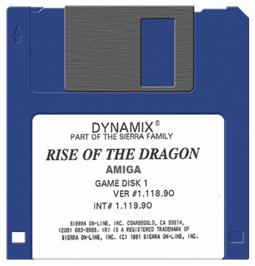 Cartridge artwork for Rise of the Dragon on the Commodore Amiga.