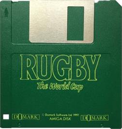 Cartridge artwork for Rugby: The World Cup on the Commodore Amiga.