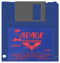 Cartridge artwork for Savage on the Commodore Amiga.