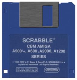 Cartridge artwork for Scrabble on the Commodore Amiga.