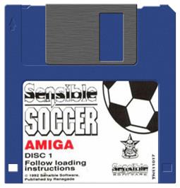 Cartridge artwork for Sensible Soccer on the Commodore Amiga.