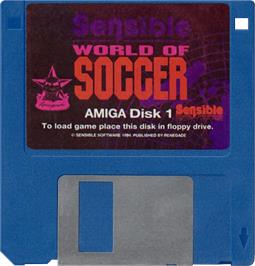 Cartridge artwork for Sensible World Of Soccer on the Commodore Amiga.