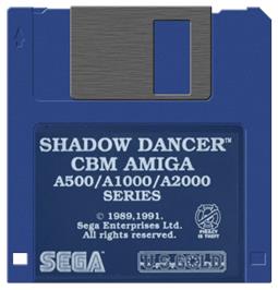Cartridge artwork for Shadow Dancer on the Commodore Amiga.
