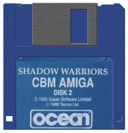 Cartridge artwork for Shadow Warriors on the Commodore Amiga.