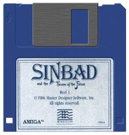 Cartridge artwork for Sinbad and the Throne of the Falcon on the Commodore Amiga.