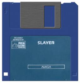 Cartridge artwork for Slayer on the Commodore Amiga.