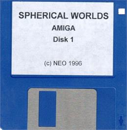 Cartridge artwork for Spherical Worlds on the Commodore Amiga.