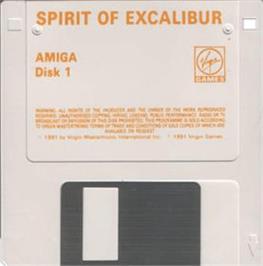 Cartridge artwork for Spirit of Excalibur on the Commodore Amiga.