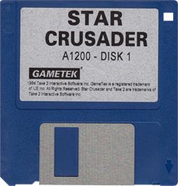 Cartridge artwork for Star Crusader on the Commodore Amiga.