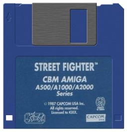 Cartridge artwork for Street Fighter on the Commodore Amiga.