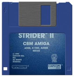 Cartridge artwork for Strider 2 on the Commodore Amiga.